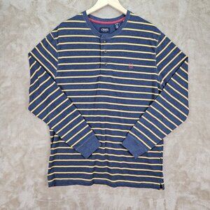 Chaps Long Sleeve Striped Club Jersey Henley Shirt 3 Buttons Blue/Yellow Mens XL